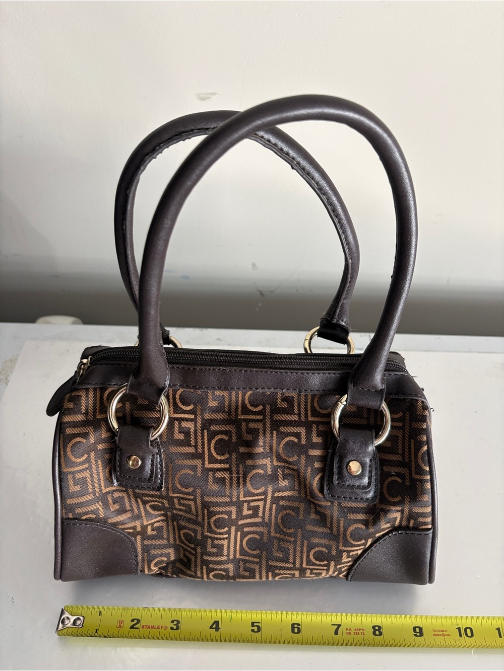 Liz Claiborne Brown Logo-Print Satchel with Dark Brown Trim